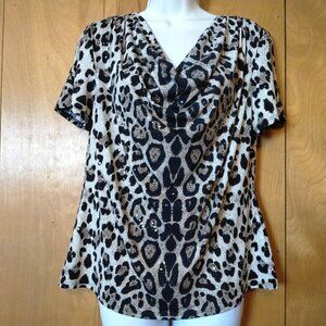 COLLECTION DRESSBARN ANIMAL PRINT COWL NECK BLOUSE WOMEN"S LARGE COLORFUL